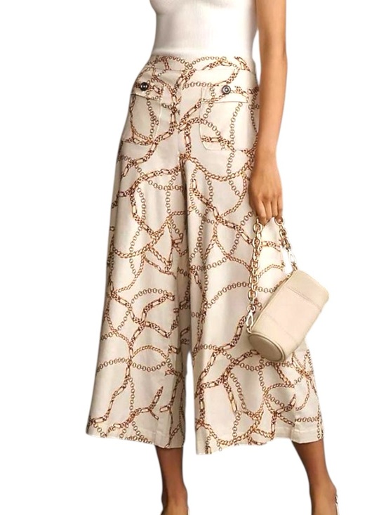 Maeve Pants - Maeve Linen Blend High-Waist Wide-Leg Chain Print Palazzo Pants 10 Cream NWT
